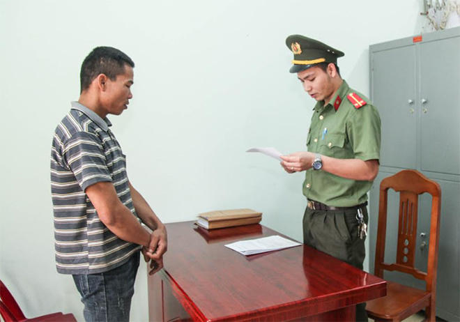 Đối tượng Lã Văn Hoa tại cơ quan điều tra (Ảnh: Công an tỉnh Thái Nguyên)