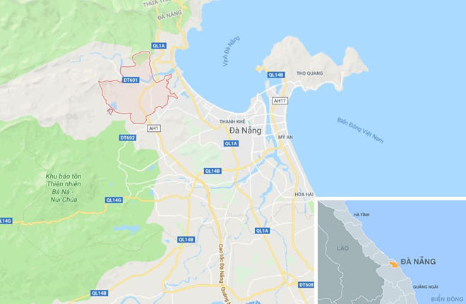 Xã Hòa Liên (màu đỏ) ở Đà Nẵng. Ảnh: Google Maps.