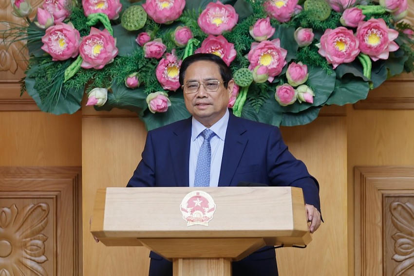 Thủ tướng Phạm Minh Chính phát biểu tại buổi làm việc. Ảnh: VGP