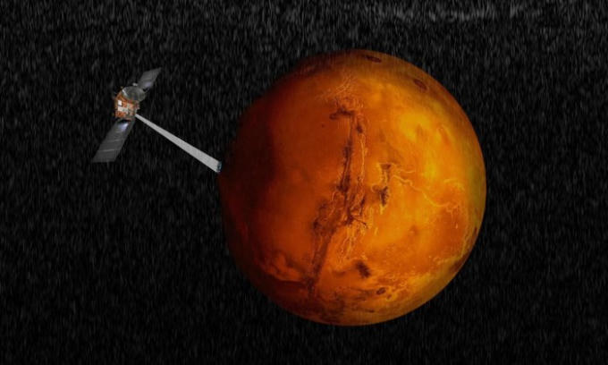 Thứ m&agrave; c&aacute;c nh&agrave; khoa học tin l&agrave; một hồ nước n&agrave;y nằm dưới chỏm băng ở ph&iacute;a cực nam của h&agrave;nh tinh n&agrave;y v&agrave; n&oacute; d&agrave;i khoảng 20km.