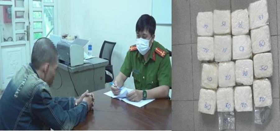Cơ quan công an làm việc với đối tượng Hoàng Ngọc Hùng và tang vật