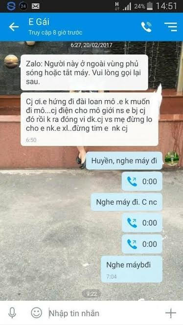 Nội dung tin nhắn Huyền nhắn về cho gia đình.