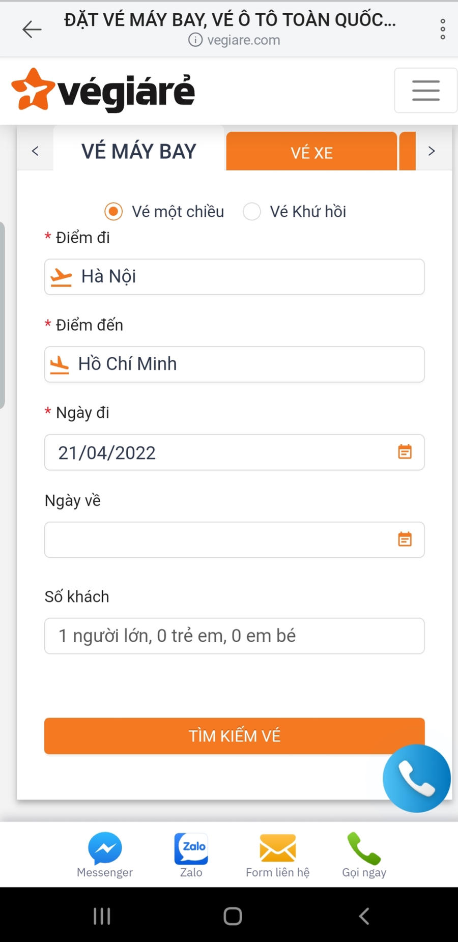 Trang web đặt vé máy bay qua trang web của vegiare.com