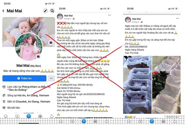 Hoài được xác định đã kêu gọi các nhà hảo tâm ủng hộ mua vật tư giúp mai táng cho trẻ sơ sinh xấu số rồi chiếm đoạt tiền của họ. (Ảnh: CANĐ)