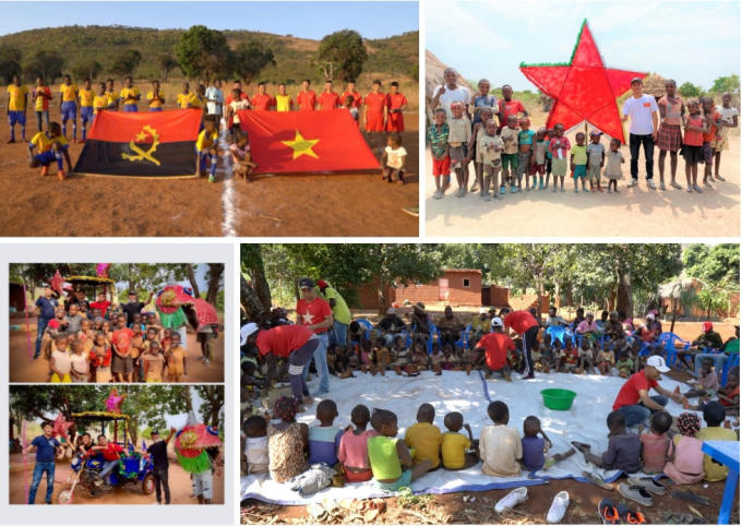 Quang Linh và Team châu Phi tổ chức đá bóng giao hữu, Tết Trung thu, Tết thiếu nhi cho trẻ em bản địa ở Angola. Ảnh FB nhân vật.