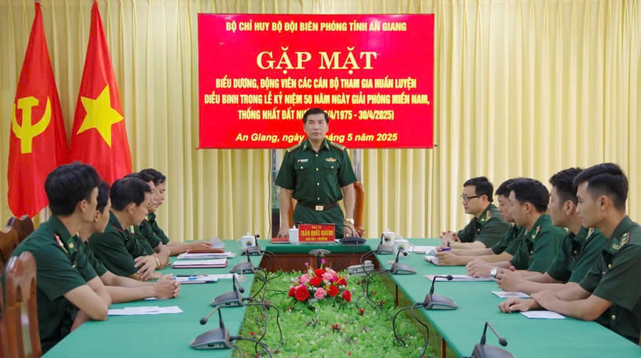 Đại tá Trần Quốc Khánh - Chỉ huy trưởng Bộ đội Biên phòng tỉnh An Giang phát biểu
