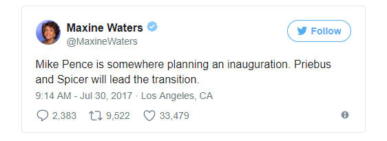 Bình luận của nghị sĩ Maxine Waters. (Ảnh: Twitter)