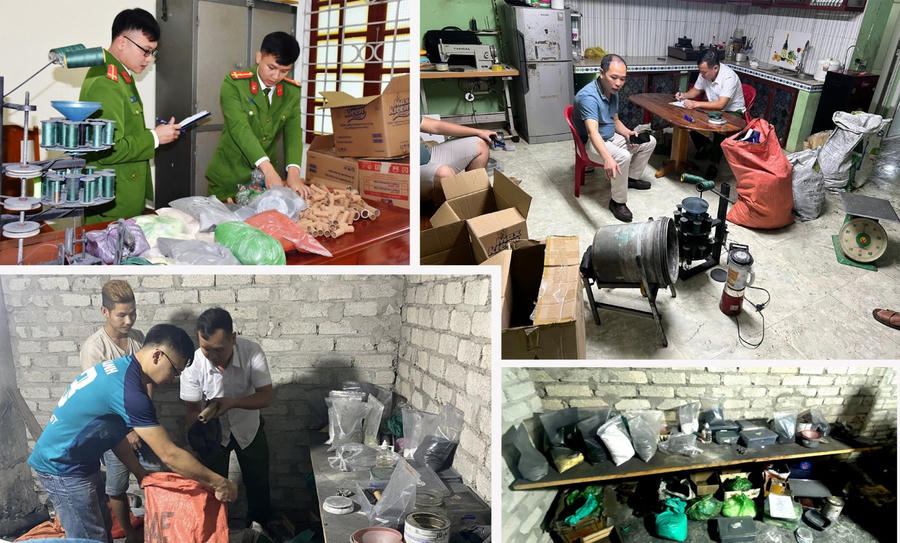 Lực lượng Công an phát hiện và thu giữ tại căn hầm bí mật của đối tượng Hoàng Xuân Thành nhiều vật liệu và máy móc dùng để sản xuất pháo trái phép