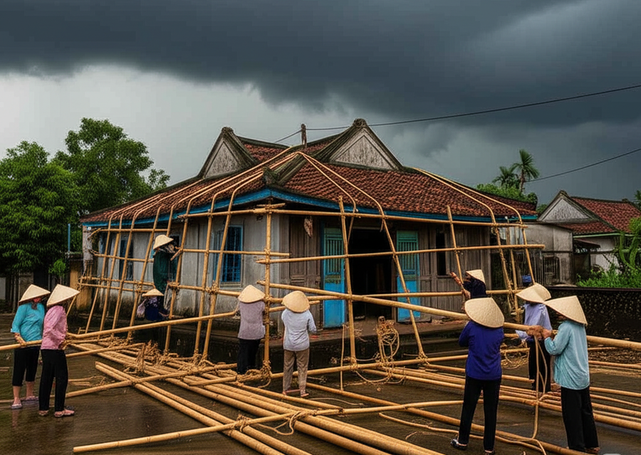 Hãy trang bị kỹ năng để ứng phó với bão và mưa lũ sau bão. (Ảnh minh họa AI)