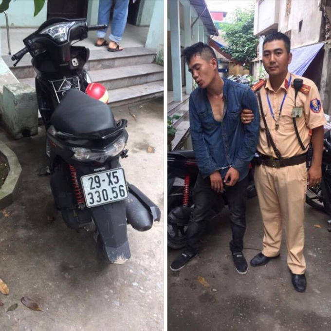 Đối tượng bị lực lượng CSGT tóm gọn khi vừa trộm xe máy.