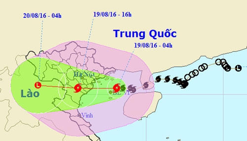 Trung tâm khí tượng thủy văn trung ương dự báo đường đi của bão lúc 4h. Ảnh:NCHMF.