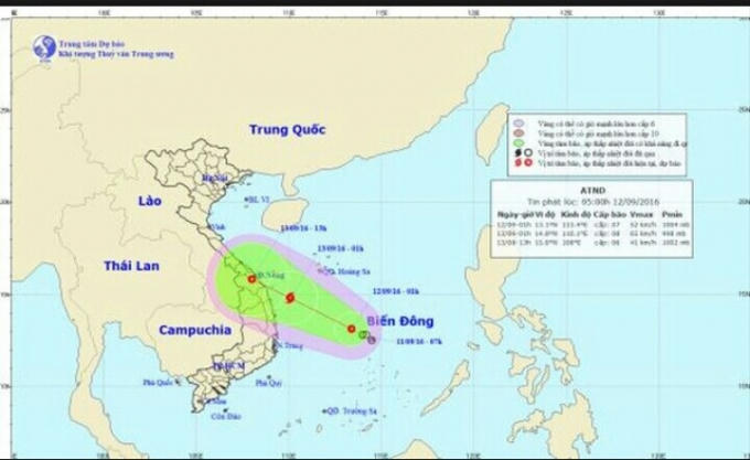 Đường đi của áp thấp nhiệt đới. (Ảnh: Trung tâm khí tượng Thủy văn Trung ương)