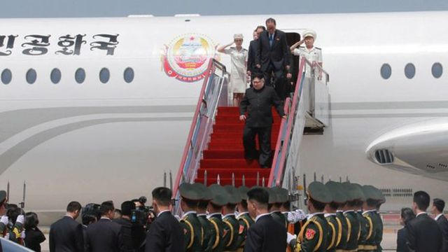 Ông Kim Jong-un từng dùng Chim ưng 1 cho chuyến công du tới Trung Quốc. (Ảnh: KCNA)