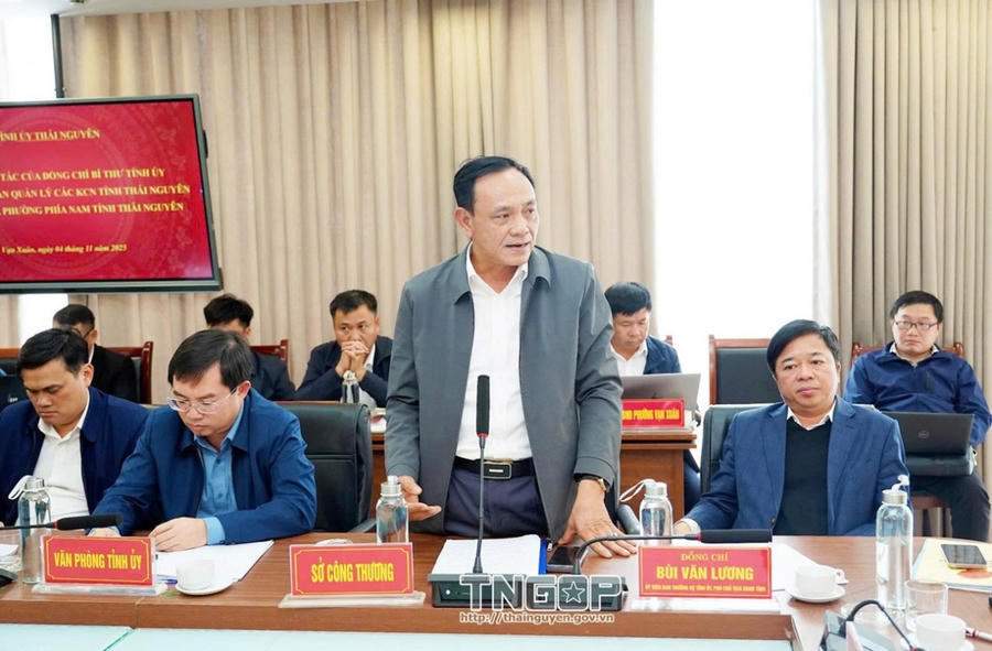 Ông Phạm Văn Thọ, Ủy viên Ban Thường vụ Tỉnh ủy, Giám đốc Sở Công Thương phát biểu tại buổi làm việc.