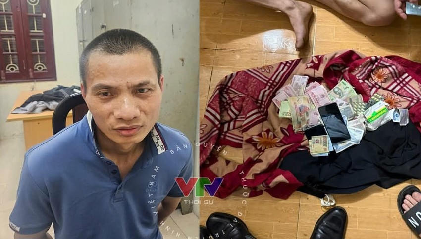 Nghi phạm Vũ Văn Lịch và tang vật tại cơ quan Công an.