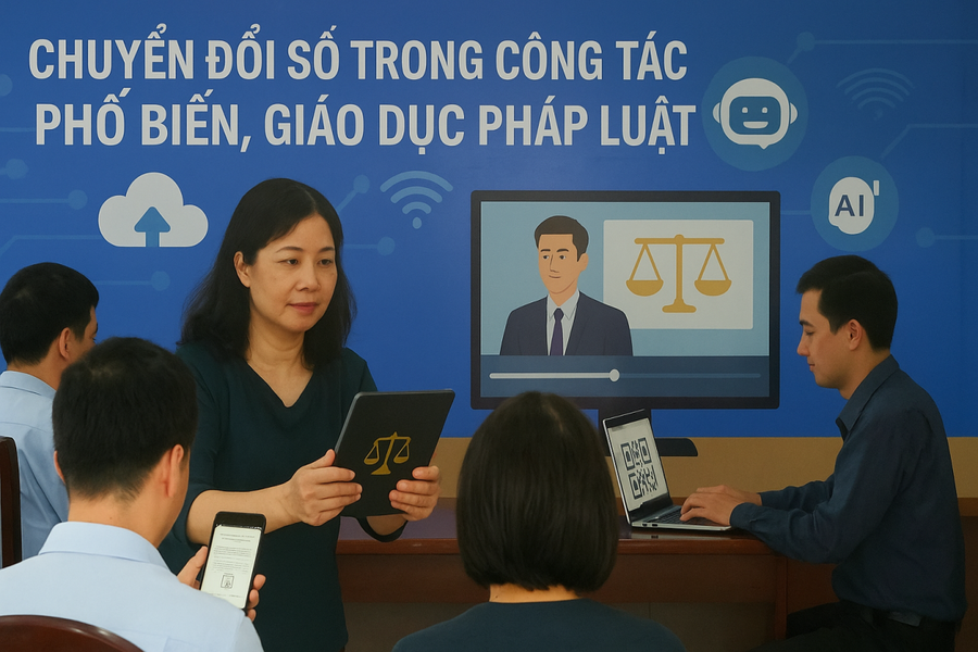 Mục tiêu tổng quát của Đề án nhằm đổi mới toàn diện, căn bản công tác quản lý, phương thức tổ chức thực hiện các hoạt động phổ biến, giáo dục pháp luật cho người dân, doanh nghiệp thông qua ưu tiên ứng dụng công nghệ số kết hợp phương thức truyền thống phù hợp. (Ảnh minh họa AI)
