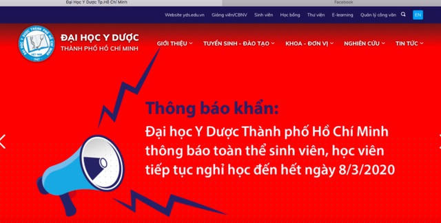 8g tối qua, trường ĐH Y dược TPHCM ra thông báo khẩn việc nghỉ học thêm 1 tuần vì dịch Covid-19