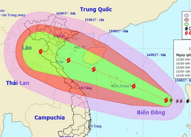 Vị trí và hướng đi của cơn bão số 10.