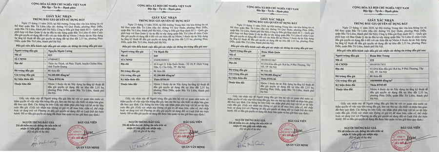 Các quyết định công nhận trúng đấu giá đối với 1 số ô đất tại dự án 2,55ha từ trước đó