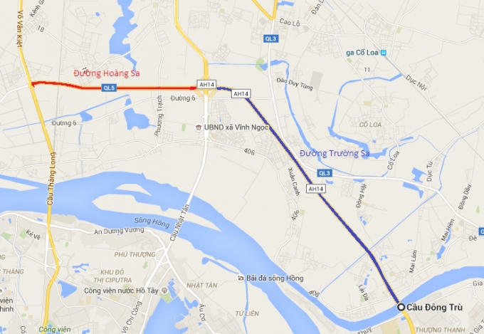 Hai tuyến đường Trường Sa, Trường Sa trên bản đồ của Google map. (Ảnh Google map).