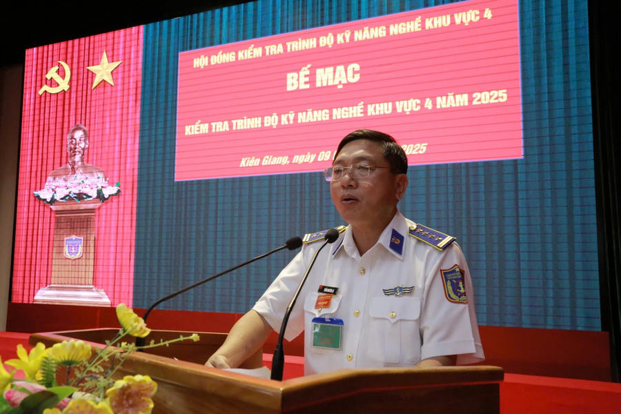 Đại tá Trần Nguyên Lai - Phó Tư lệnh, Tham mưu trưởng, Chủ tịch Hội đồng kiểm tra trình độ kỹ năng nghề phát biểu bế mạc