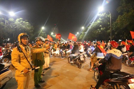 Lực lượng công an bảo đảm an ninh, trật tự (ANTT) trong thời gian diễn ra giải vô địch bóng đá U23 Châu Á.