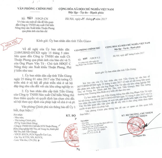 Văn phòng chính phủ có văn bản Hỏa tốc số 7663/VPCP-CN, truyền ý kiến chỉ đạo của Phó Thủ tướng Trịnh Đình Dũng.