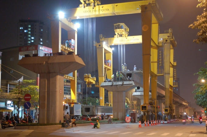 Tuyến đường sắt trên cao Cát Linh-Hà Đông đang gấp rút hoàn thiện