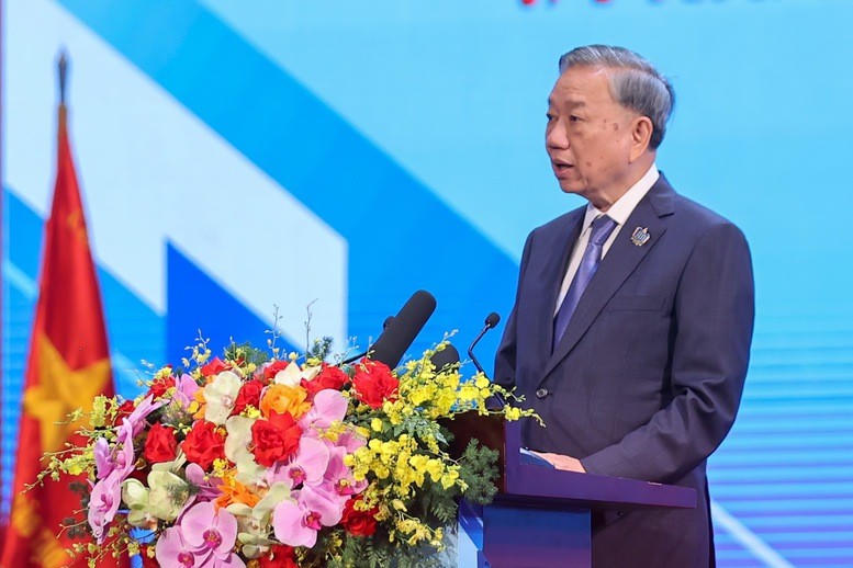 Tổng Bí thư Tô Lâm phát biểu tại Lễ kỷ niệm 80 năm truyền thống ngành Giáo dục và Khai giảng năm học 2025 – 2026 sáng ngày 5/9. (ảnh: VGP).