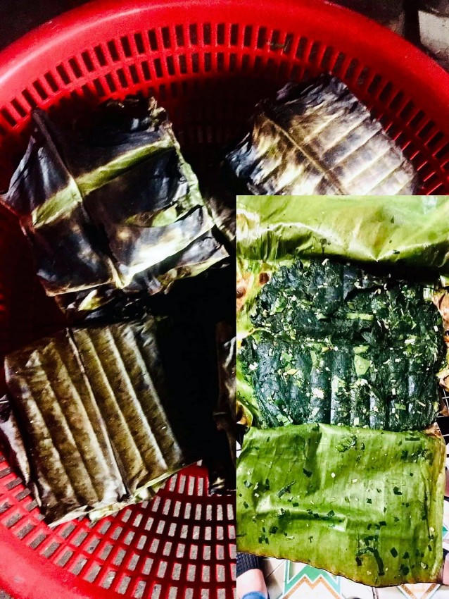 Món rêu đá thường được đồng bào địa phương gói lá dong rồi nướng cùng gia vị. (Ảnh:Phàn Họ).