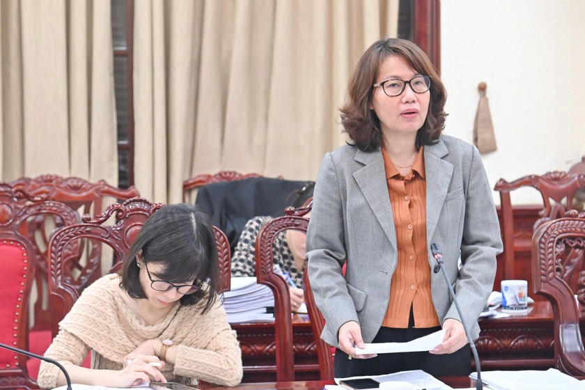 Vụ trưởng Vụ Tổ chức cán bộ Phan Thị Hồng Hà quán triệt và báo cáo một số nội dung.