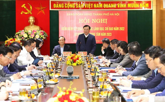 Bí thư Thành uỷ Hà Nội Đinh Tiến Dũng phát biểu tại hội nghị.