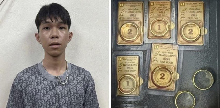 Đối tượng Phan Trung Hiếu và tang vật.