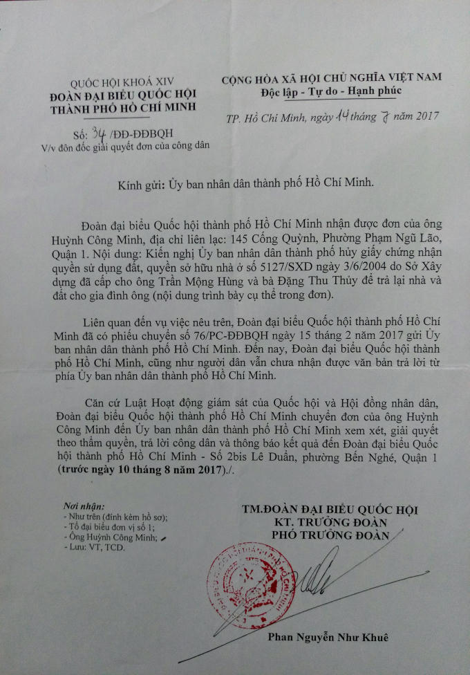 Công văn số 34/ĐĐ-ĐĐBQH về việc đôn đốc giải quyết đơn của công dân.