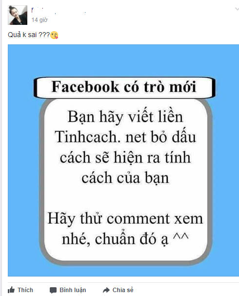 Thể hiện tính cách của bạn dưới ô bình luận gõ 'tinhcach.net'.