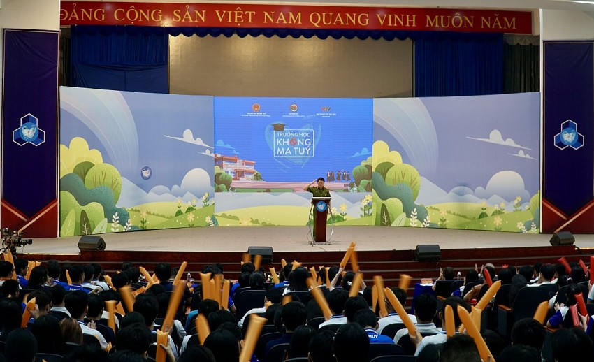 Toàn cảnh cuộc thi Trường học không ma túy dành cho sinh viên các trường đại học. Ảnh: C04