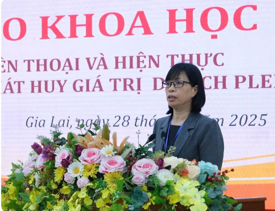 Phó Chủ tịch UBND tỉnh Gia Lai Nguyễn Thị Thanh Lịch phát biểu chào mừng tại hội thảo. Ảnh: Báo Gia Lai