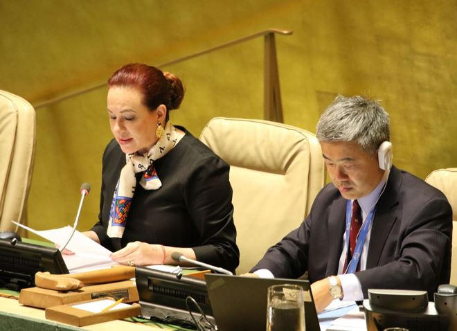 Chủ tịch ĐHĐ - bà Maria Fernanda Espinosa Garces gửi lời chia buồn sâu sắc tới gia đình Chủ tịch nước Trần Đại Quang, Chính phủ và nhân dân Việt Nam. Ảnh: Hoài Thanh - Phóng viên TTXVN tại Mỹ