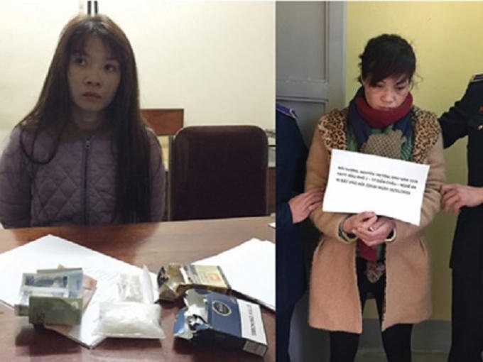 Hai đối tượng Loan và Tâm tại cơ quan điều tra. (Ảnh CTV).
