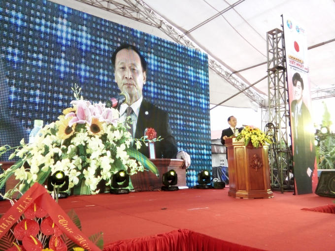 Ông Nguyễn Văn Châm - Chủ tịch UBND huyện Đông Anh phát biểu tại Lễ hội giao lưu văn hóa Việt - Nhật lần 7.