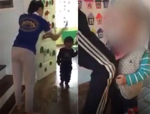 Hai cô giáo bạo hành trẻ đều ở nhóm lớp mầm non Sen Vàng (Hai Bà Trưng, Hà Nội). Ảnh cắt từ clip.