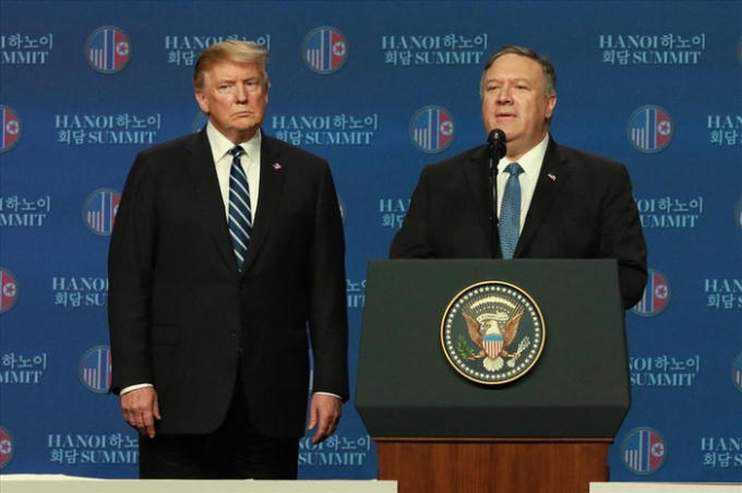 Ngoại trưởng Mỹ Mike Pompeo phát biểu tại buổi họp báo. Ảnh: Hải Nguyễn