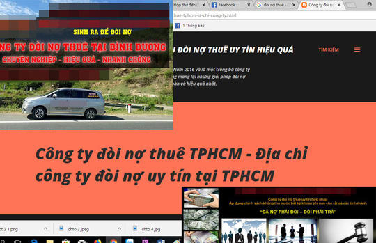 Các doanh nghiệp hoạt động trong lĩnh vực đòi nợ thuê quảng cáo rầm rộ trên internet Ảnh: INTERNET