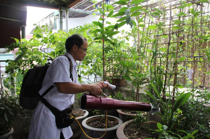 Các chuyên gia y tế kiểm tra các ổ bọ gậy ở nhà dân.