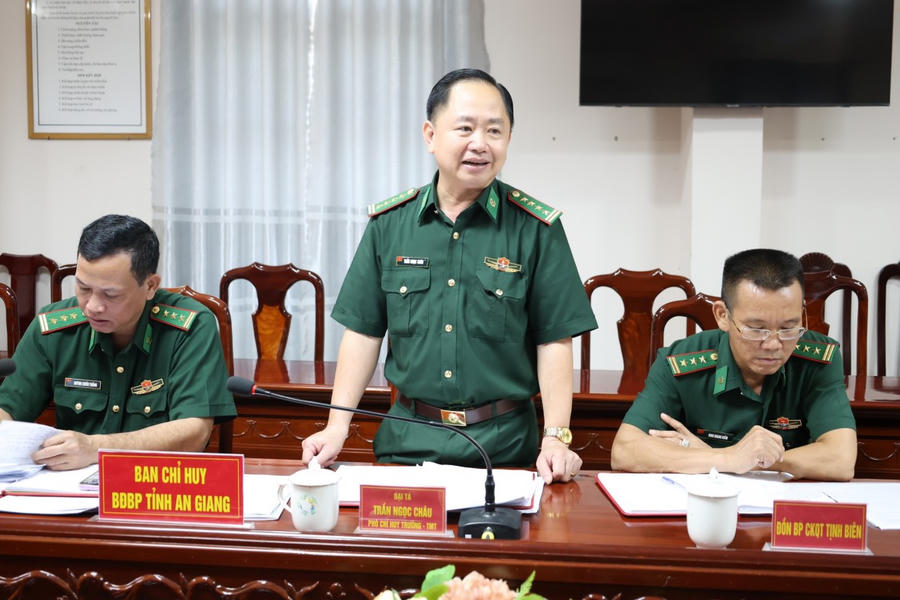 . Đại tá Trần Ngọc Châu, Phó Chỉ huy trưởng - Tham mưu trưởng Ban Chỉ huy BĐBP tỉnh An Giang phát biểu.
