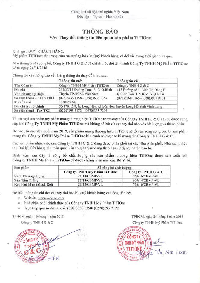 Thông báo đổi tên doanh nghiệp và xác nhận việc dán nhãn của nhà cung cấp.  TRANG WEB CHÍNH THỨC CỦA CON CƯNG