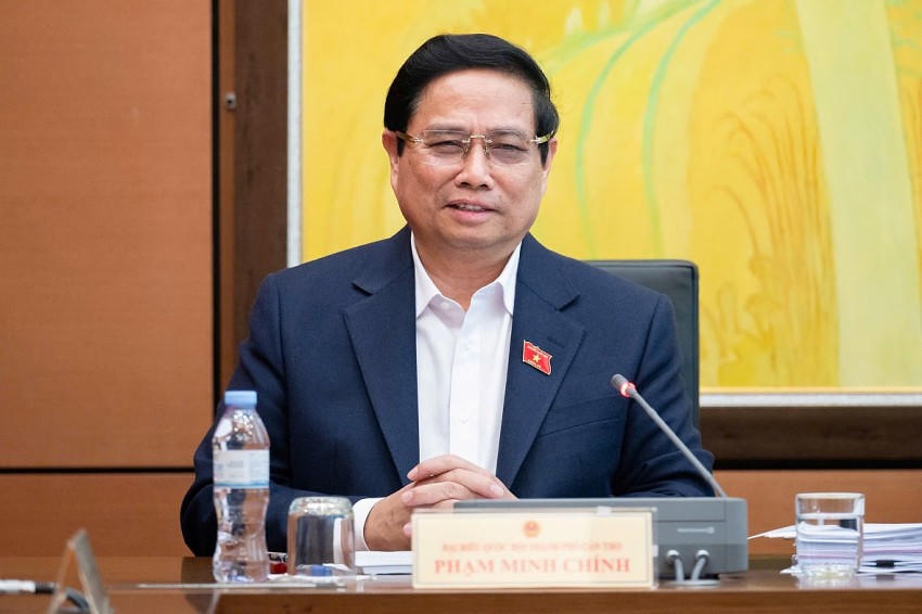 Thủ tướng Phạm Minh Chính phát biểu thảo luận tại Tổ ngày 14/2 - Ảnh: VGP