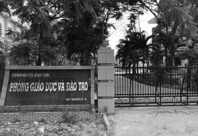 Phòng Giáo dục và Đào tạo huyện Bình Sơn, nơi xảy ra việc thu phí của giáo viên trái quy định.