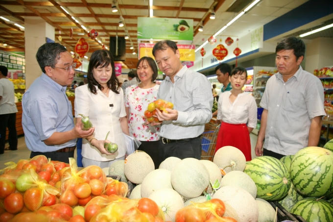 Kiểm tra chất lượng rau, củ, quả tại siêu thị.