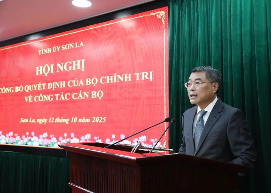 Đồng chí Lê Minh Hưng, Ủy viên Bộ Chính trị, Bí thư Trung ương Đảng, Trưởng Ban tổ chức Trung ương phát biểu tại Hội nghị.